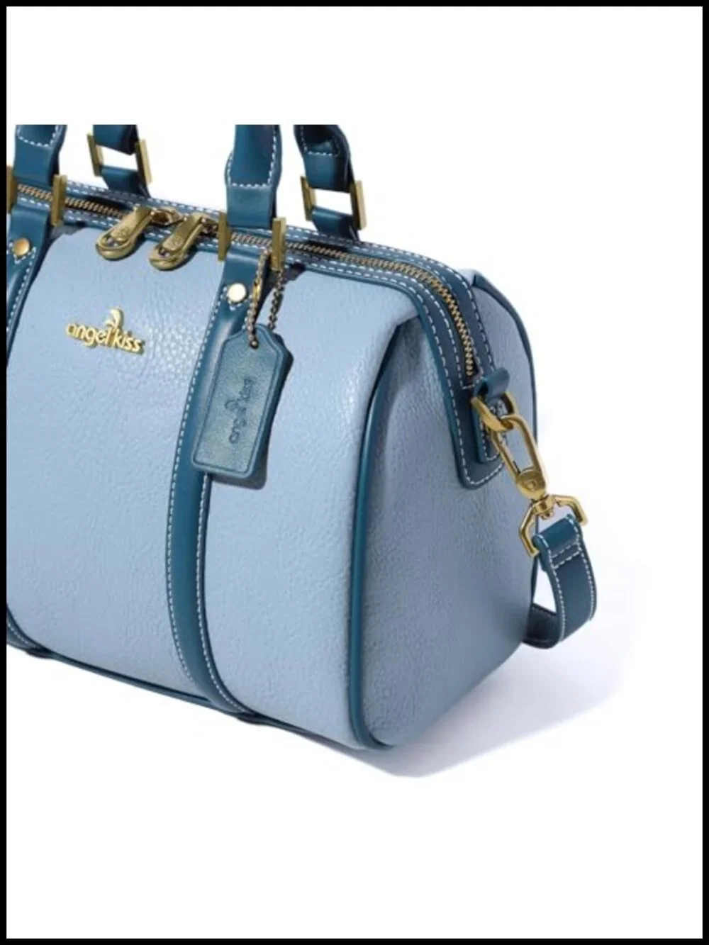 Vegan Leather Boston Barrel Satchel Purse with Crossbody Strap